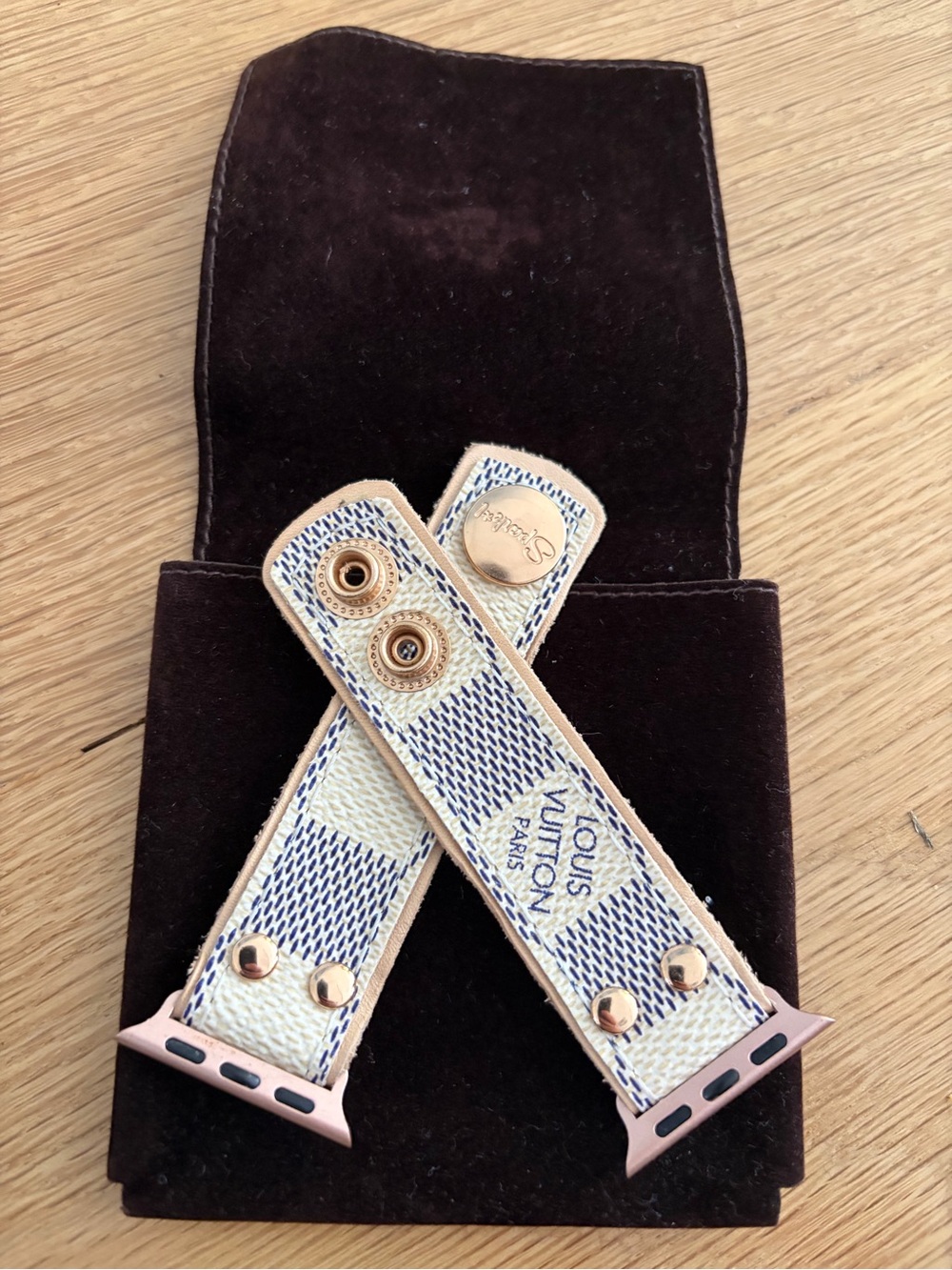 Spark*l Upcycled Authentic Louis Vuitton Apple Watch band Rose Gold Hardware